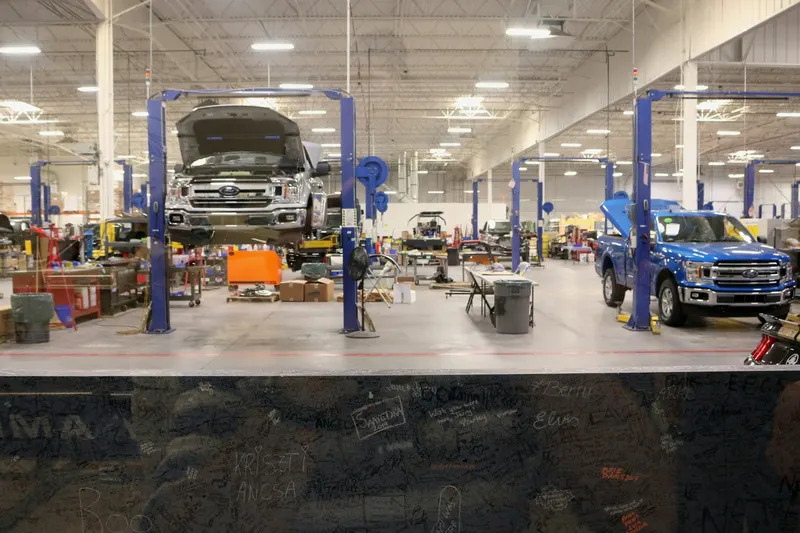 Vehicles being repaired in the shop